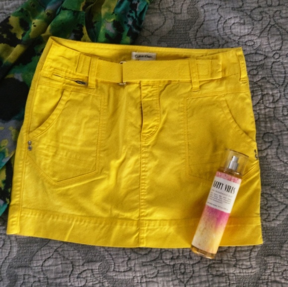 yellow denim mini skirt